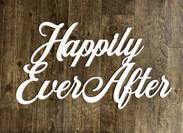 Rental store for white happily ever after sign backdrop in Auburn IN